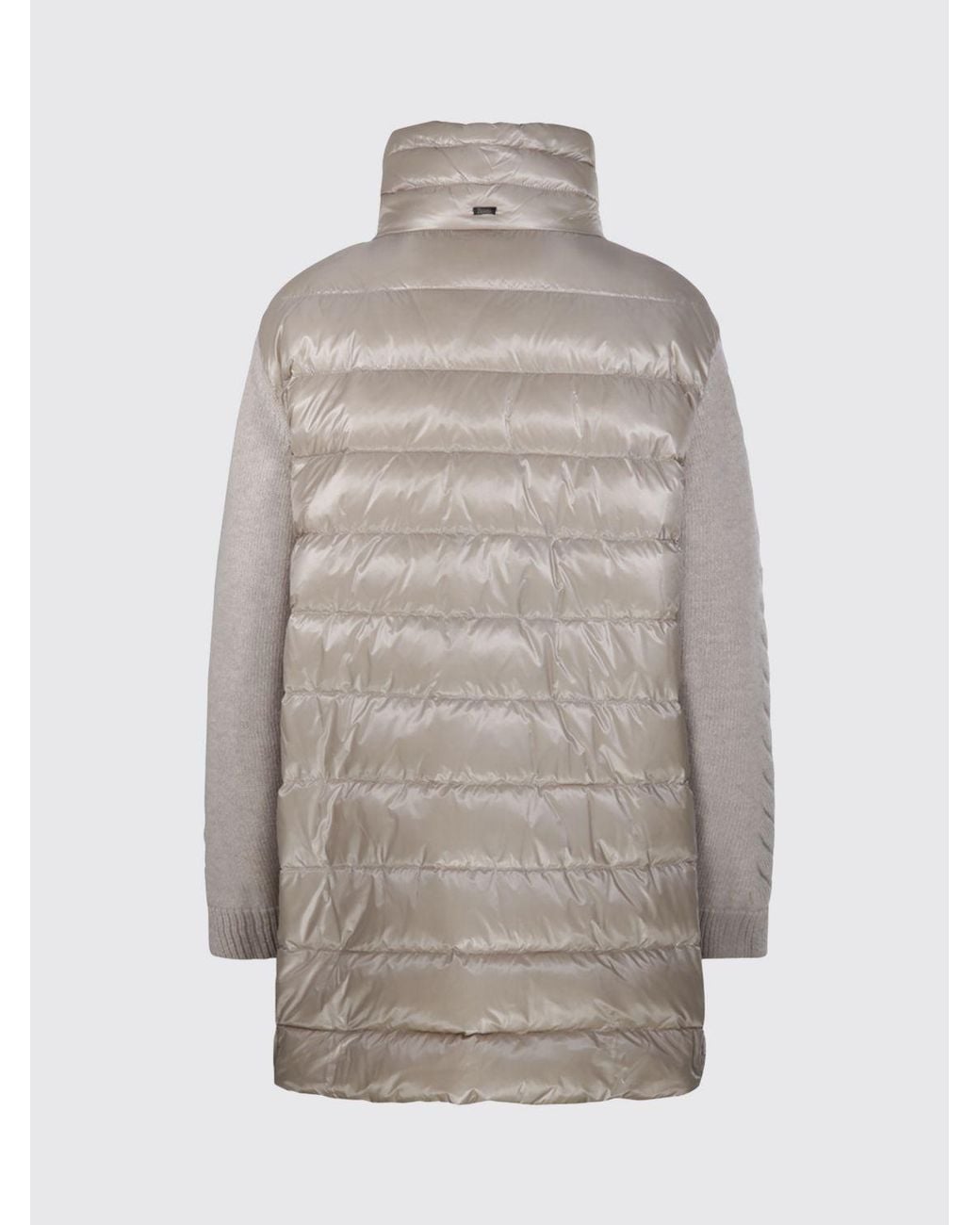 Herno Natural Long Nylon And Knit Puffer Coat With High Neck And Down Padding