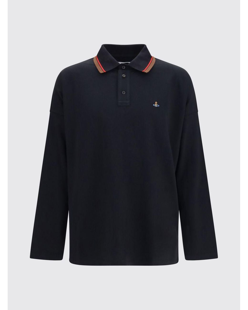 Vivienne Westwood Blue Long-Sleeved Cotton Polo Shirt With Embroidered Orb Logo for men
