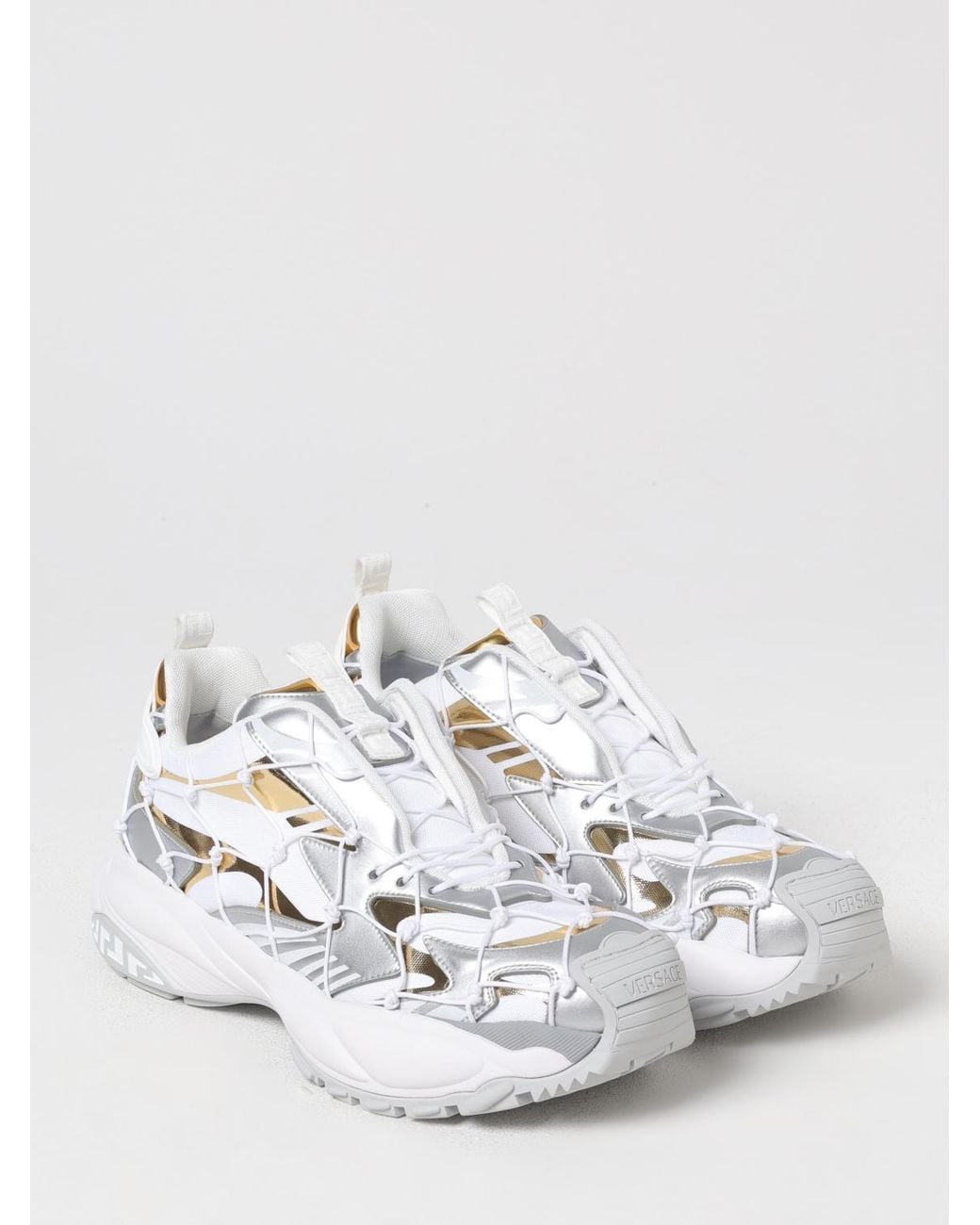Versace Gray Color-Block Sneakers With Metallic Accents for men