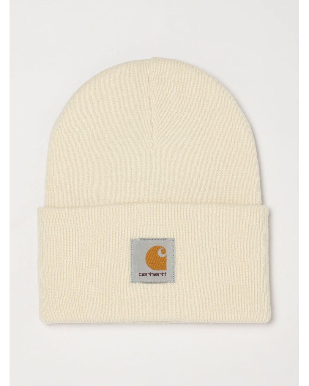 Carhartt Natural Acrylic Beanie Hat With Embroidered Logo And Turn-Up for men