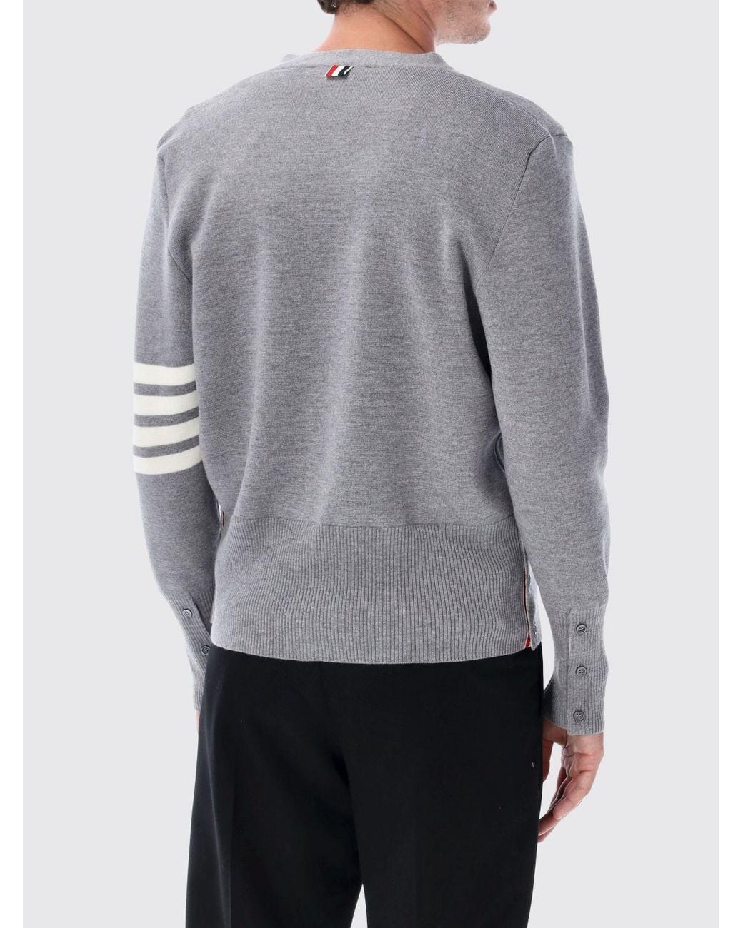 Thom Browne Gray 4-Bar V-Neck Virgin Wool Cardigan for men