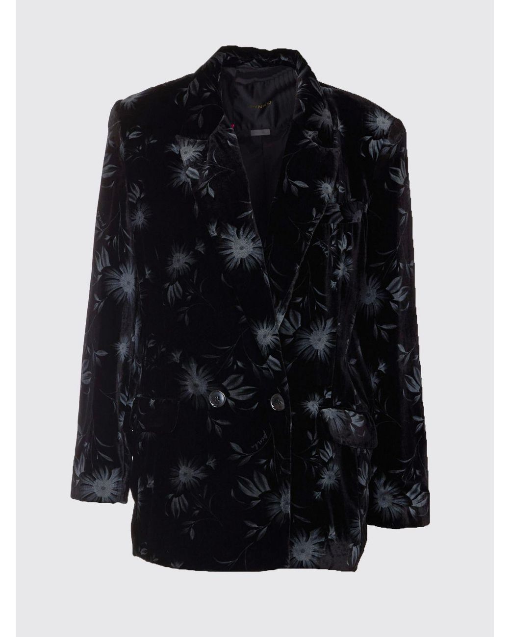 Pinko Black Double-Breasted Abstract Print Velvet Blazer With Padded Shoulders