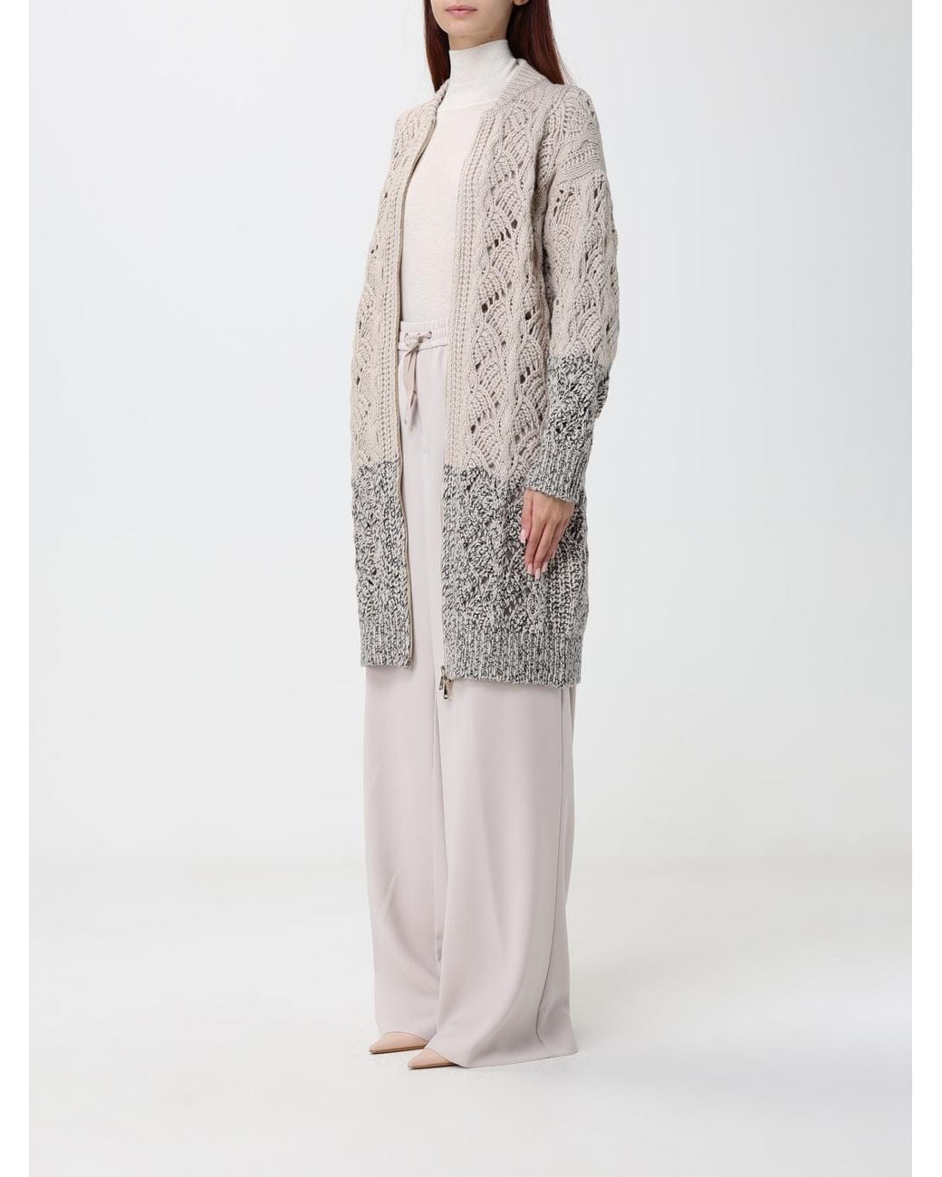 Fabiana Filippi Natural Bicolour Open-Knit Wool And Silk Blend Bomber Cardigan
