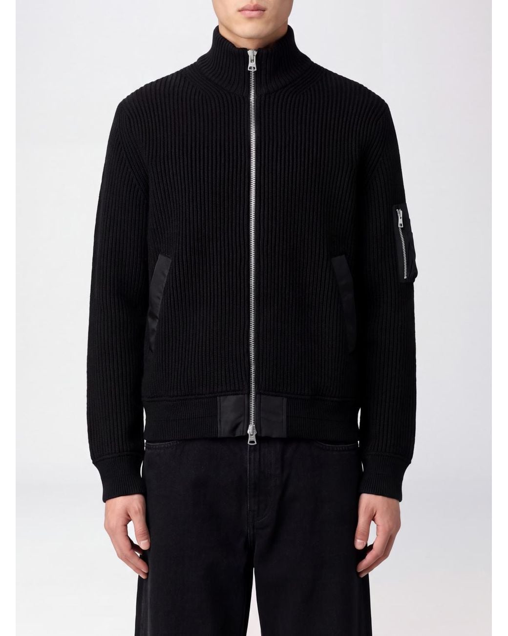 SACAI X CARHARTT WIP Black Ribbed Wool Zip-Up Cardigan With High Neck for men
