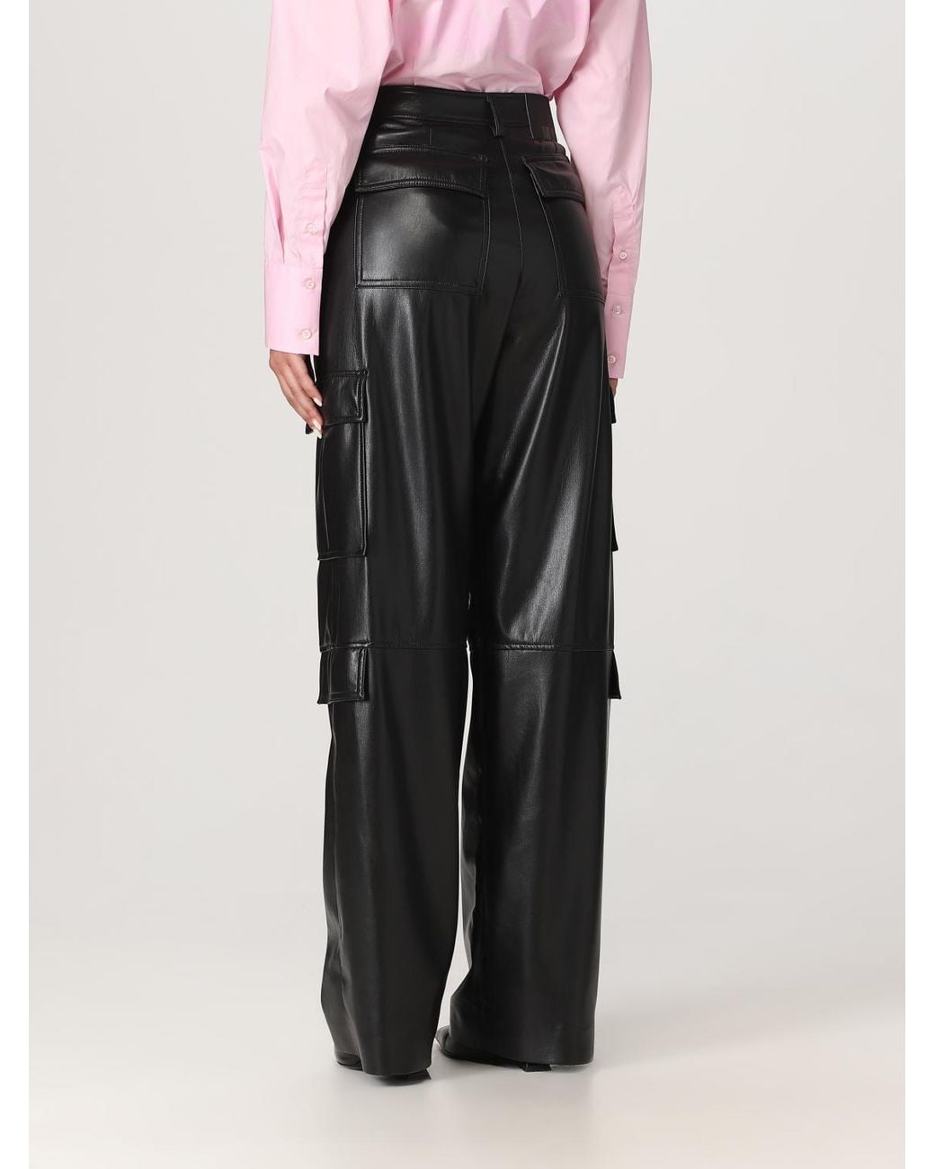 MSGM Black Pants In Synthetic Leather