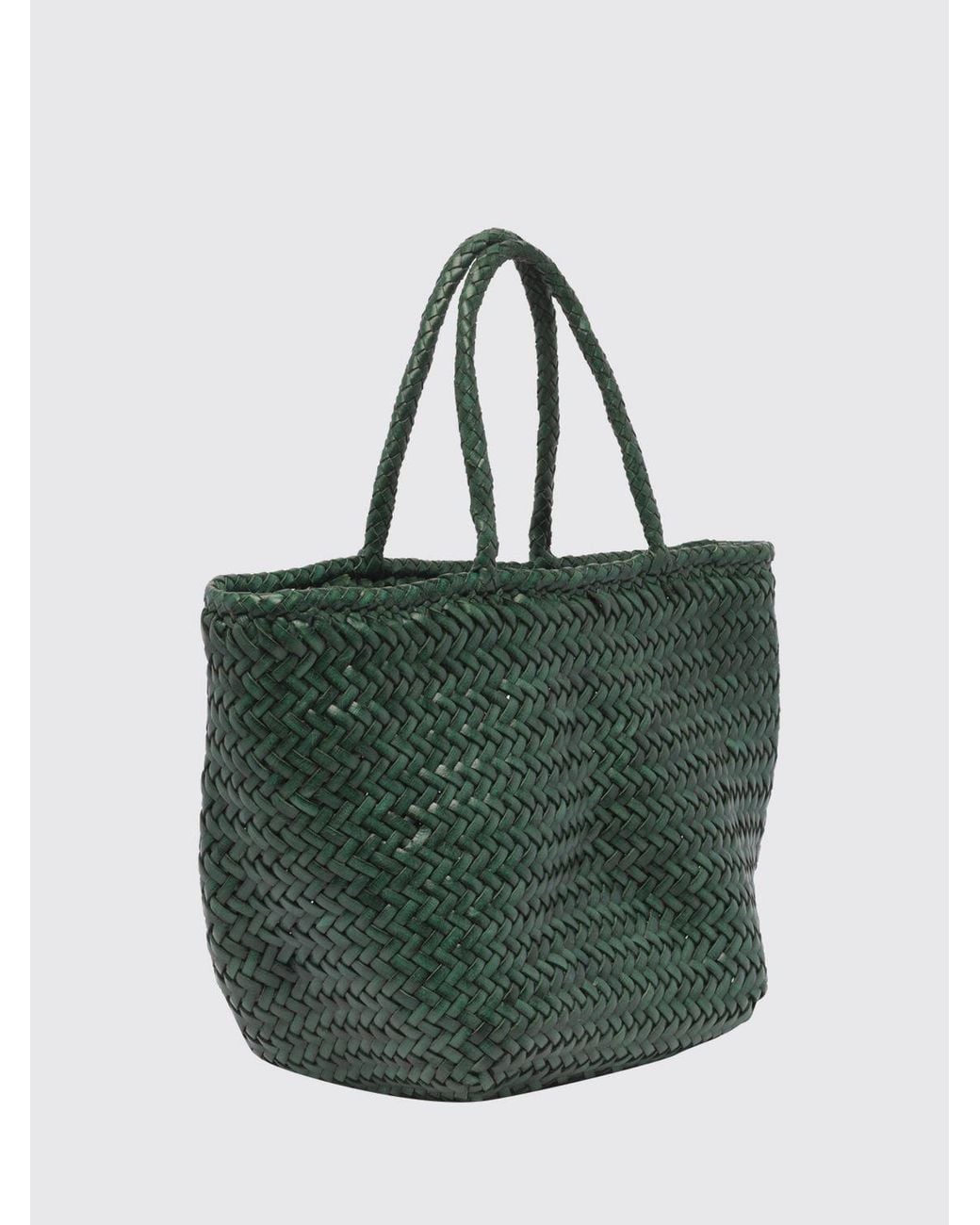 Dragon Diffusion Green Grace Woven Leather Tote Bag With Double Handle