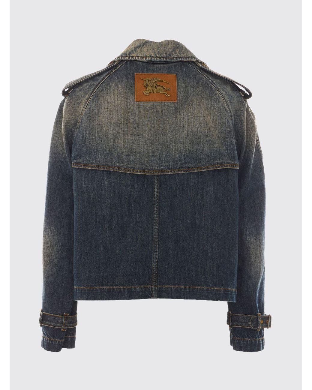 Burberry Blue Double-Breasted Short Vintage Denim Trench Coat With Epaulettes