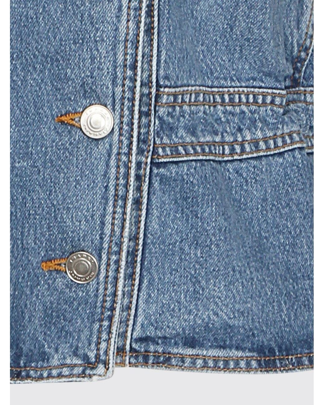 Isabel Marant Blue Cotton Denim Jacket With High Collar And Asymmetrical Closure