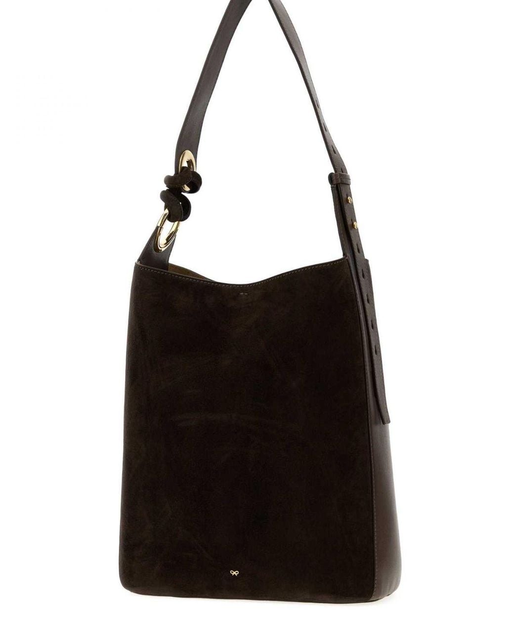 Anya Hindmarch Black Ringo Suede Shoulder Bag With Adjustable Handle