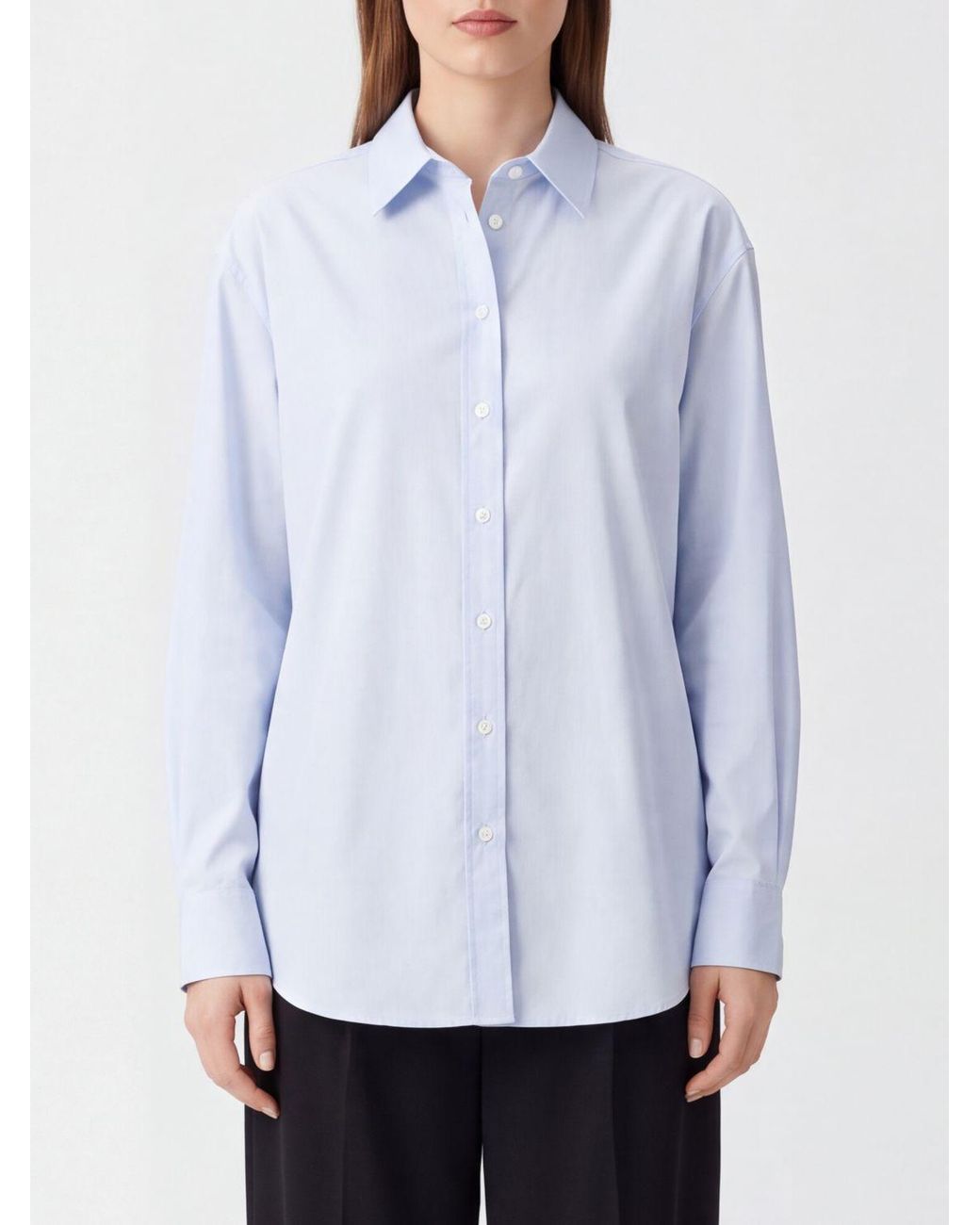 Auralee White Long-Sleeved Cotton Poplin Shirt With Curved Hem