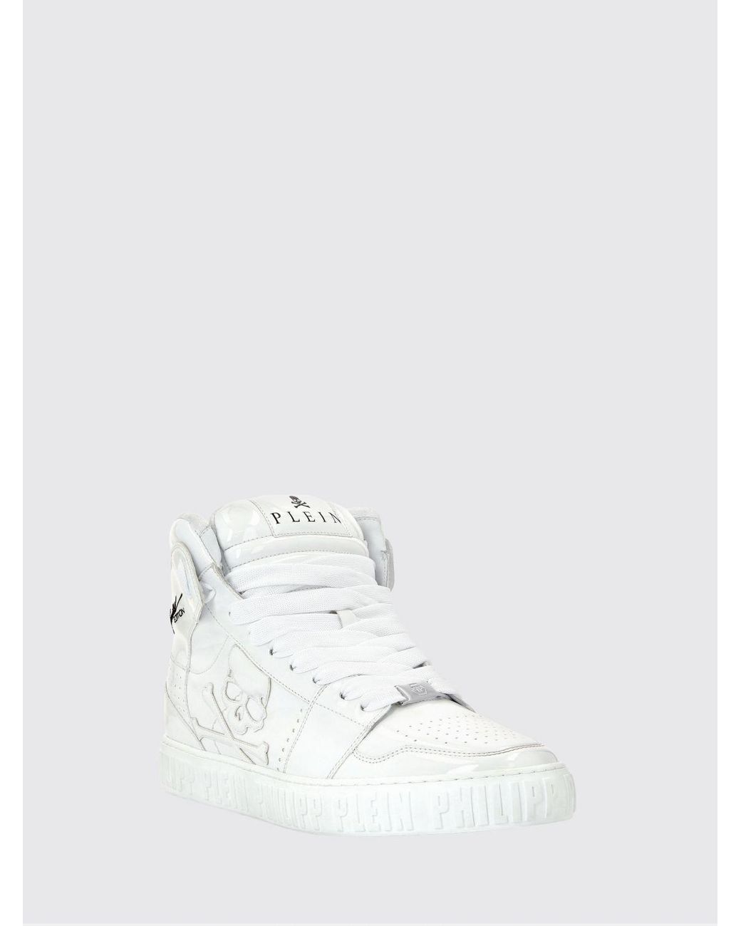 Philipp Plein White Super Street Skull Bones High-Top Leather Sneakers With Skull for men