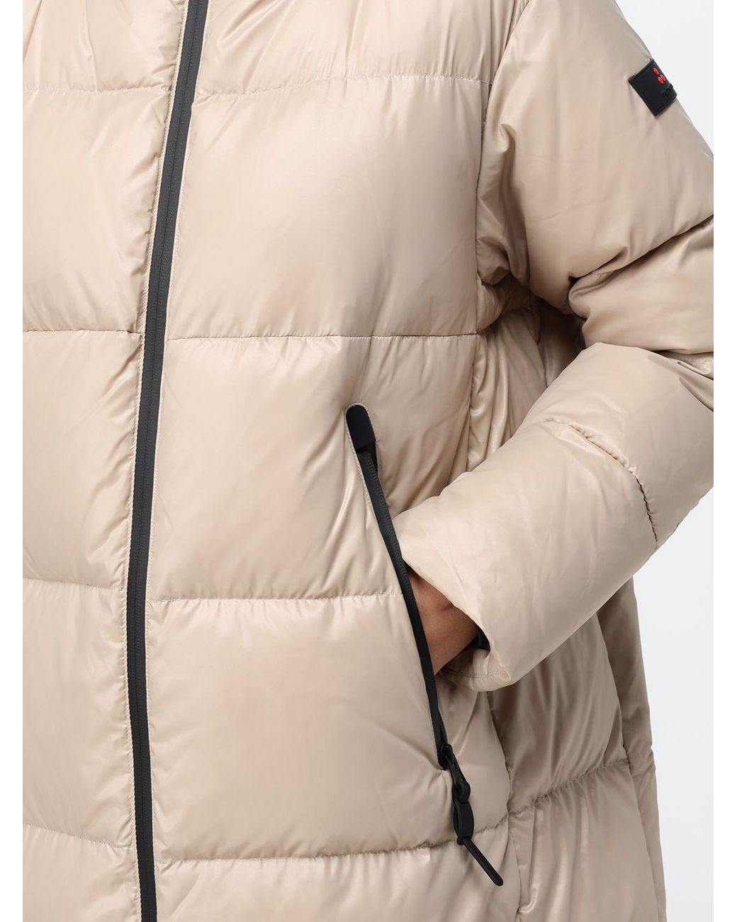 Peuterey Natural Long Quilted Nylon Down Jacket With Hood And Feather Padding