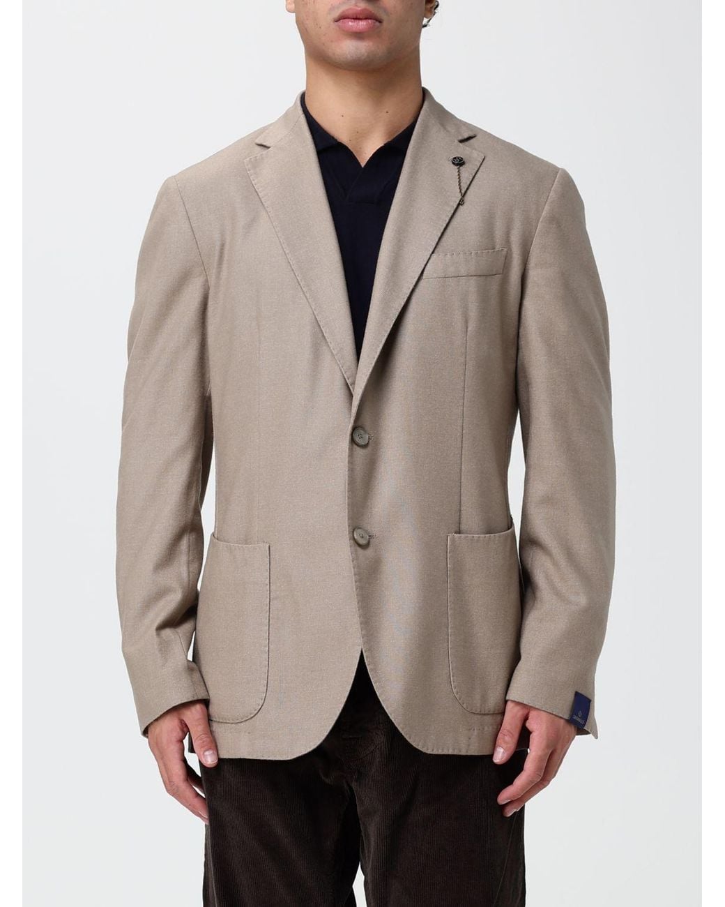 Santaniello Natural Single-Breasted Wool Blend Blazer With Patch Pockets for men