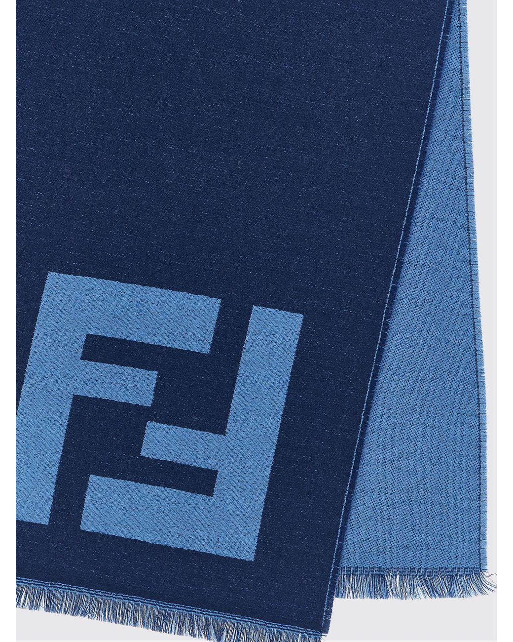 Fendi Blue Ff Virgin Wool Scarf for men