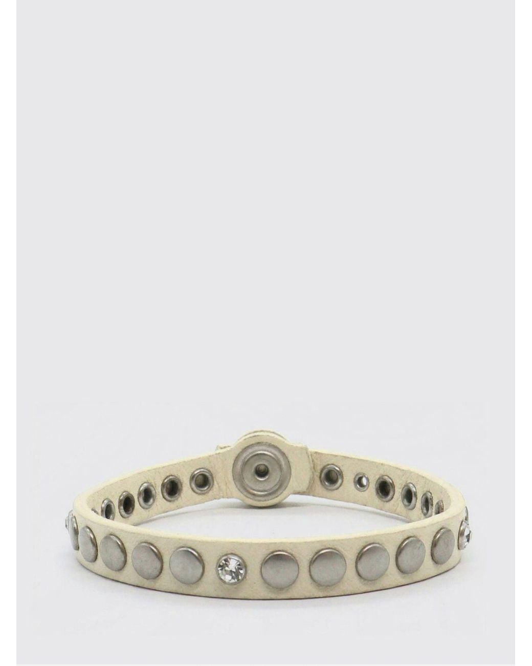 HTC Natural Embroidered Leather And Metal Bracelet for men