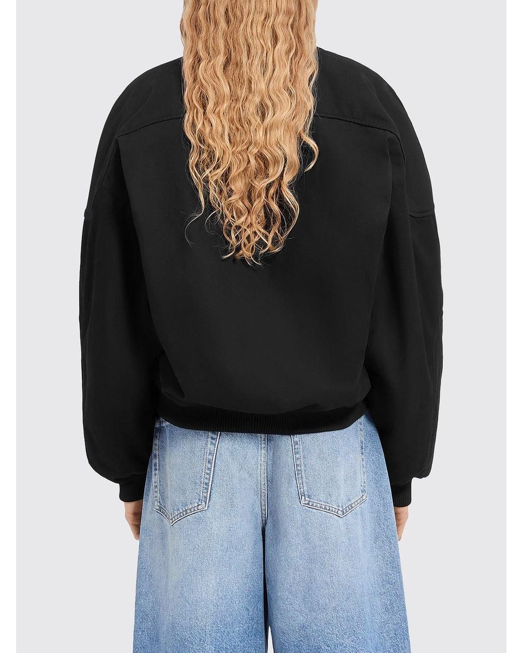 MM6 by Maison Margiela Black Cropped Cotton Twill Bomber Jacket With Logo