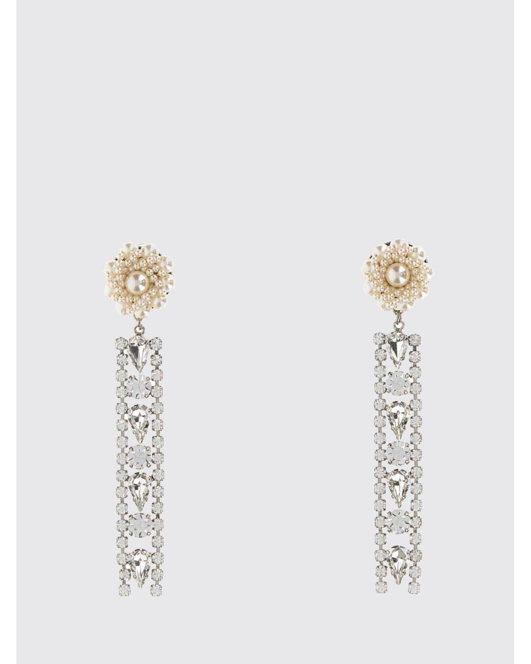 Alessandra Rich White Crystal-Embellished Metal Clip-On Dangle Earrings