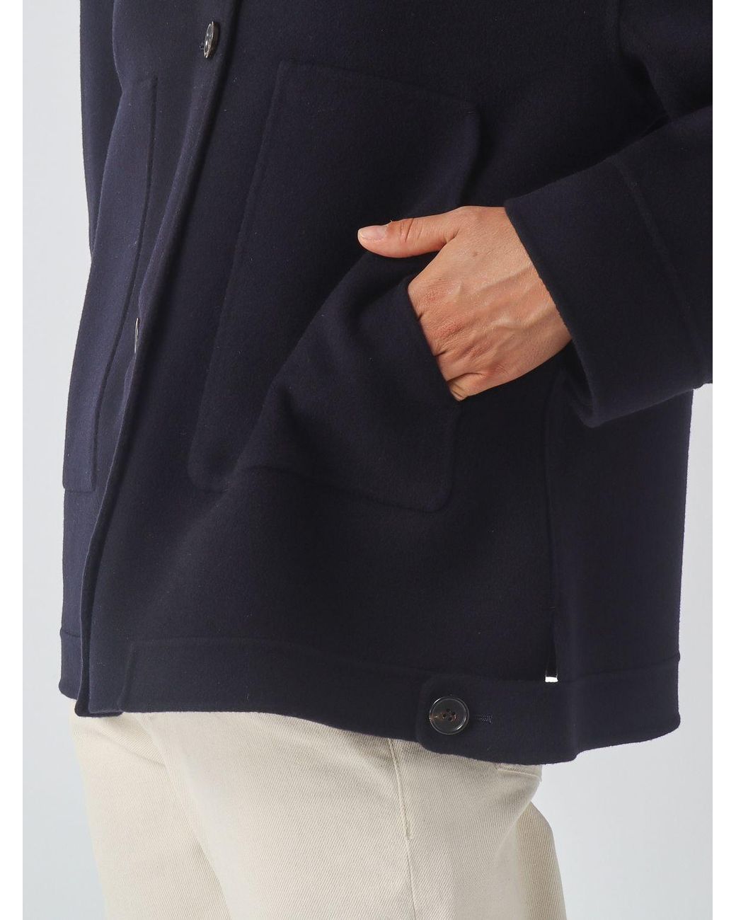 Max Mara Blue Hooded Virgin Wool Short Coat