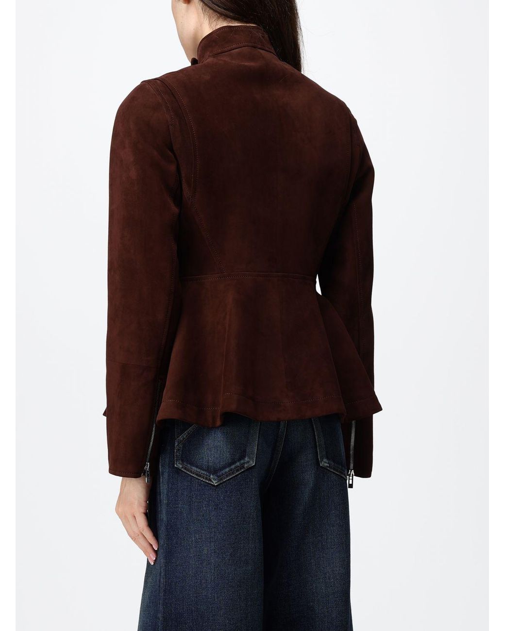 Alaïa Red Slim Fit Suede Leather Short Jacket With High Neck