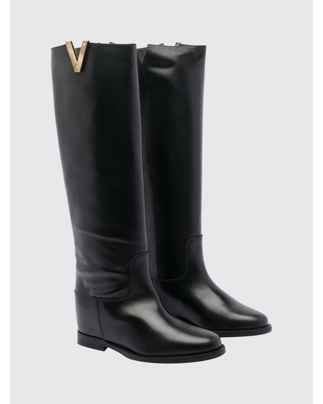 Via Roma 15 Black Knee-High Wedge Boots