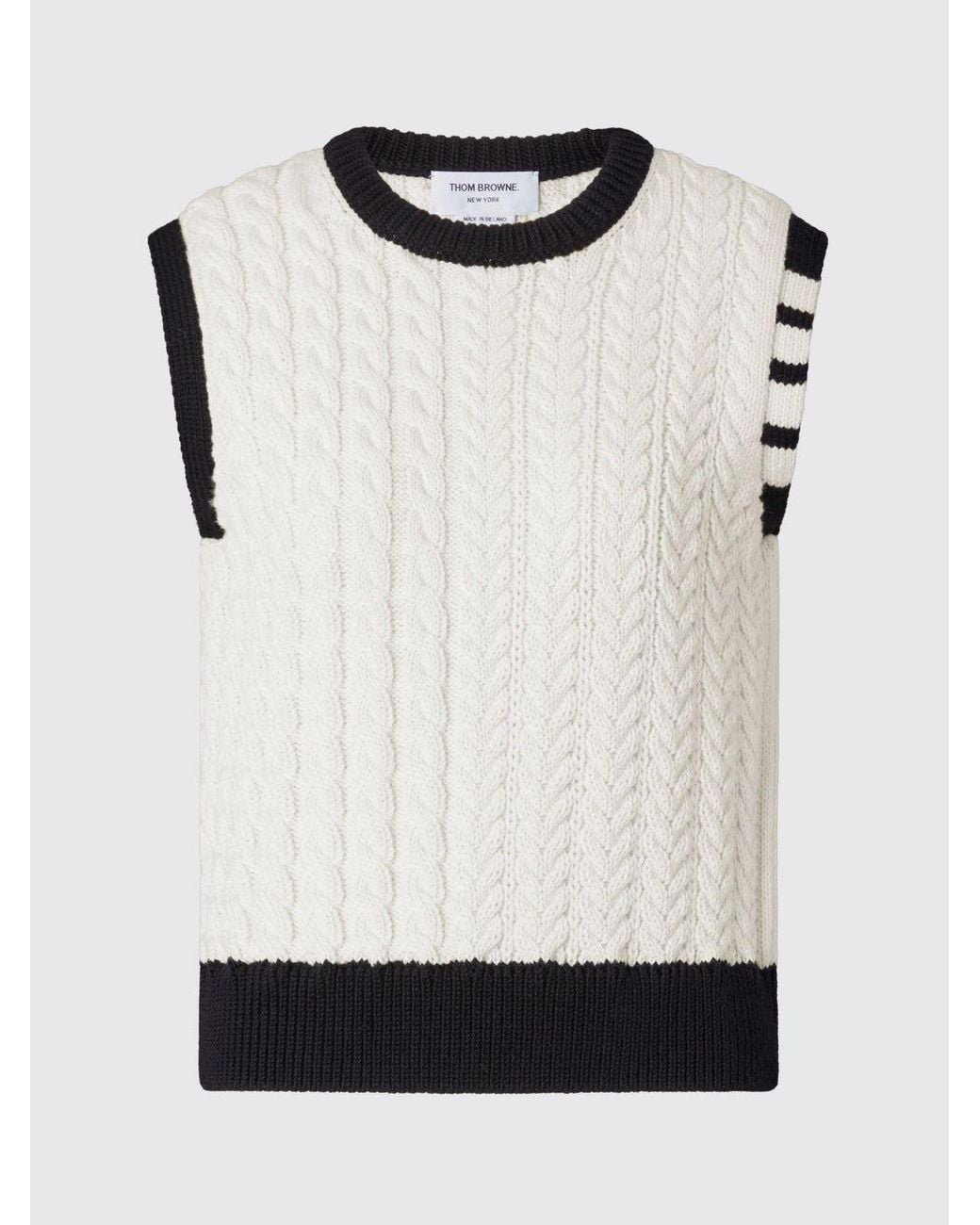Thom Browne White 4-Bar Crewneck Knitted Waistcoat