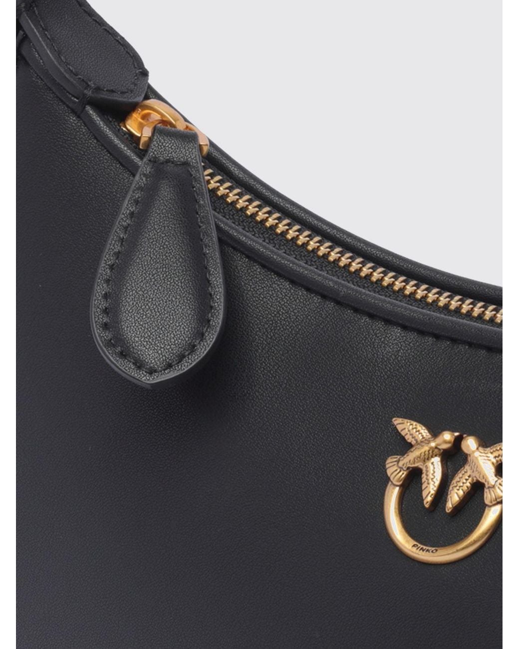Pinko Black Love Bag Half Moon Simply Smooth Calf Leather Shoulder Bag