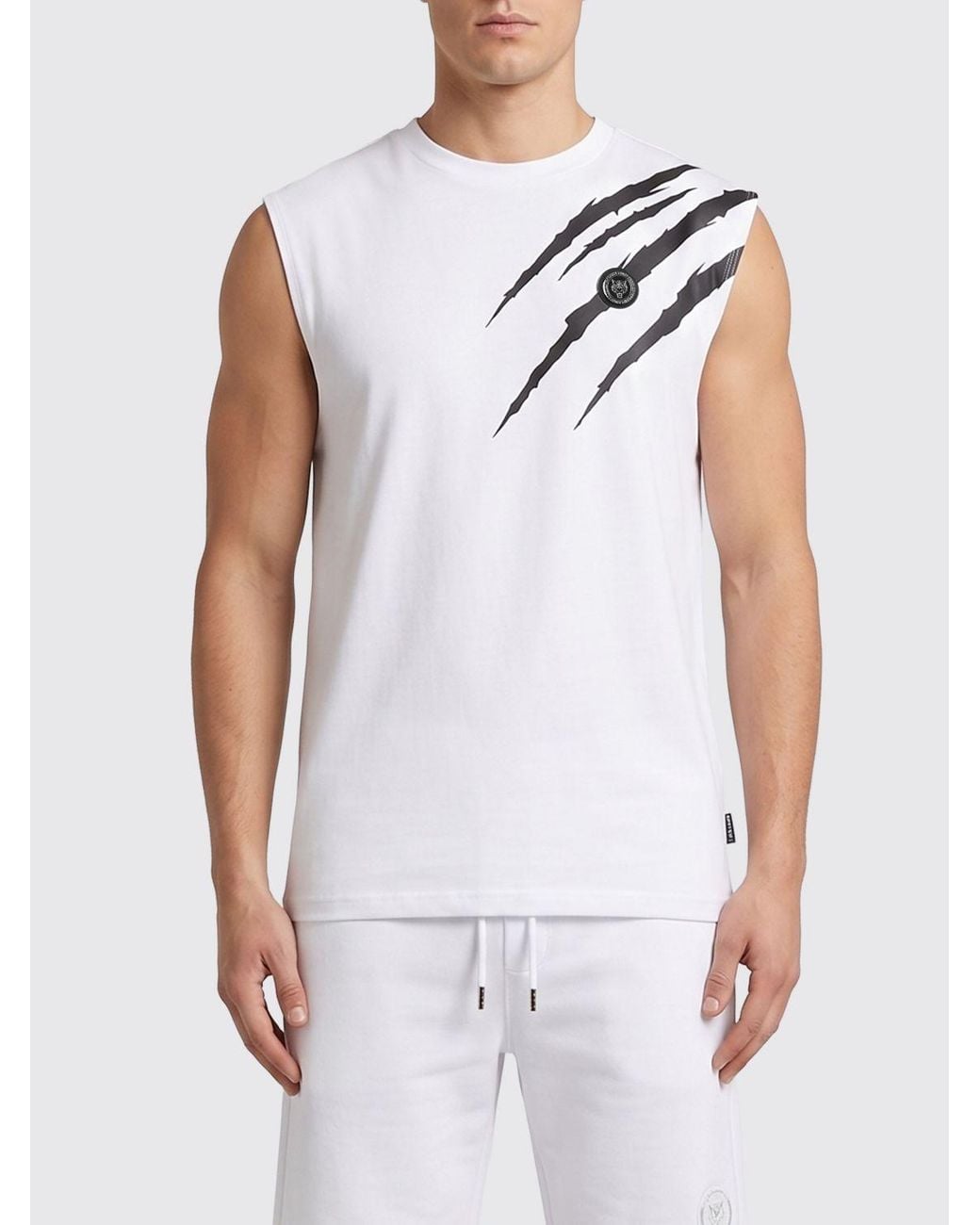 Philipp Plein White Printed Cotton Tank Top for men