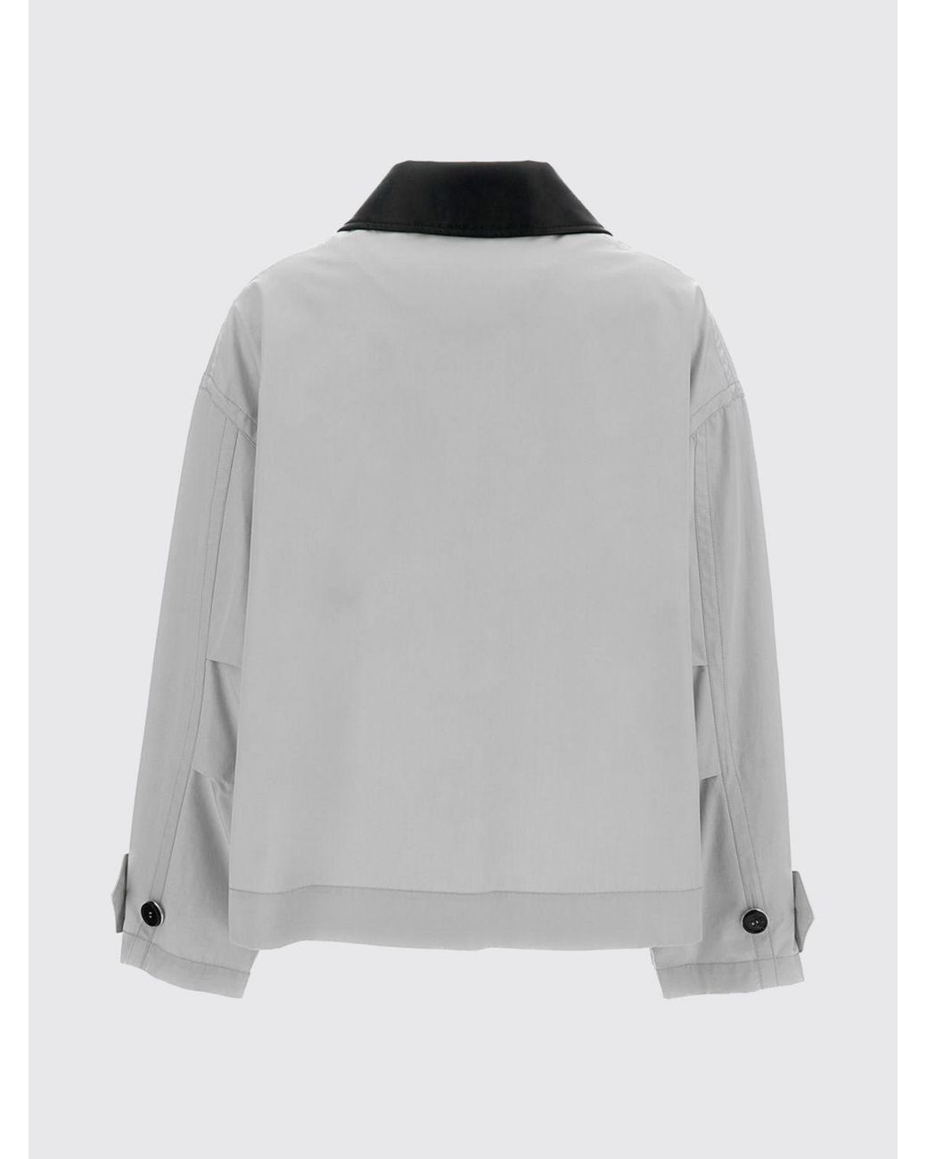 DURAZZI MILANO Gray Lightweight Cotton Jacket With Leather Collar And Dropped Shoulders