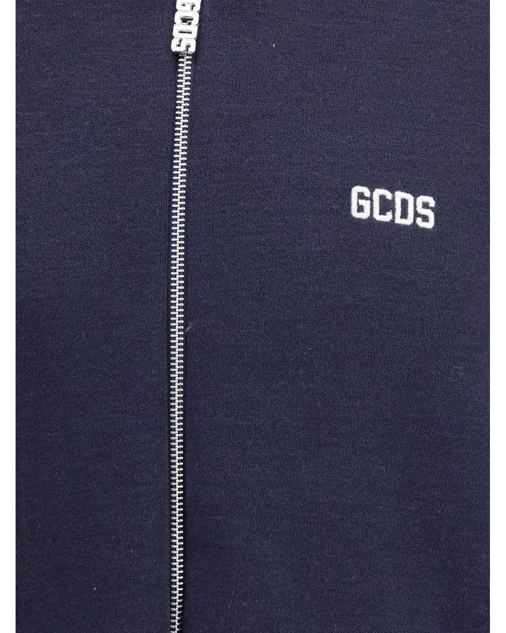Gcds Blue Cotton Zip-Up Hoodie With Contrast Logo for men