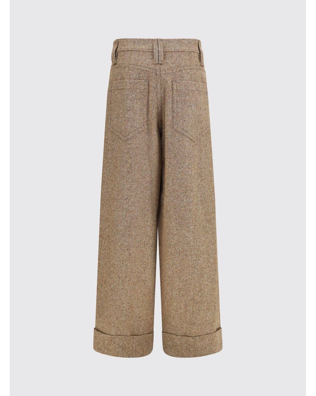 Brunello Cucinelli Natural High-Waisted 5-Pocket Wool Blend Trousers
