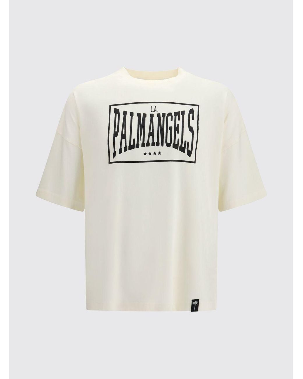 Palm Angels White Contrast Front Logo Print Cotton Crewneck T-Shirt for men