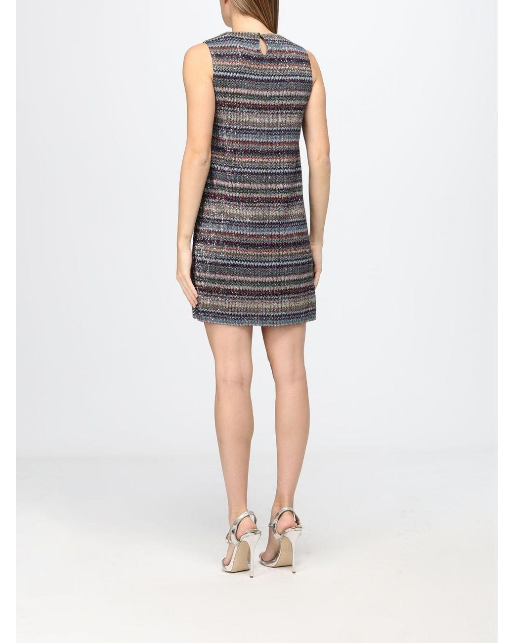 Missoni Black Striped Sheath Mini Dress With Crew Neck