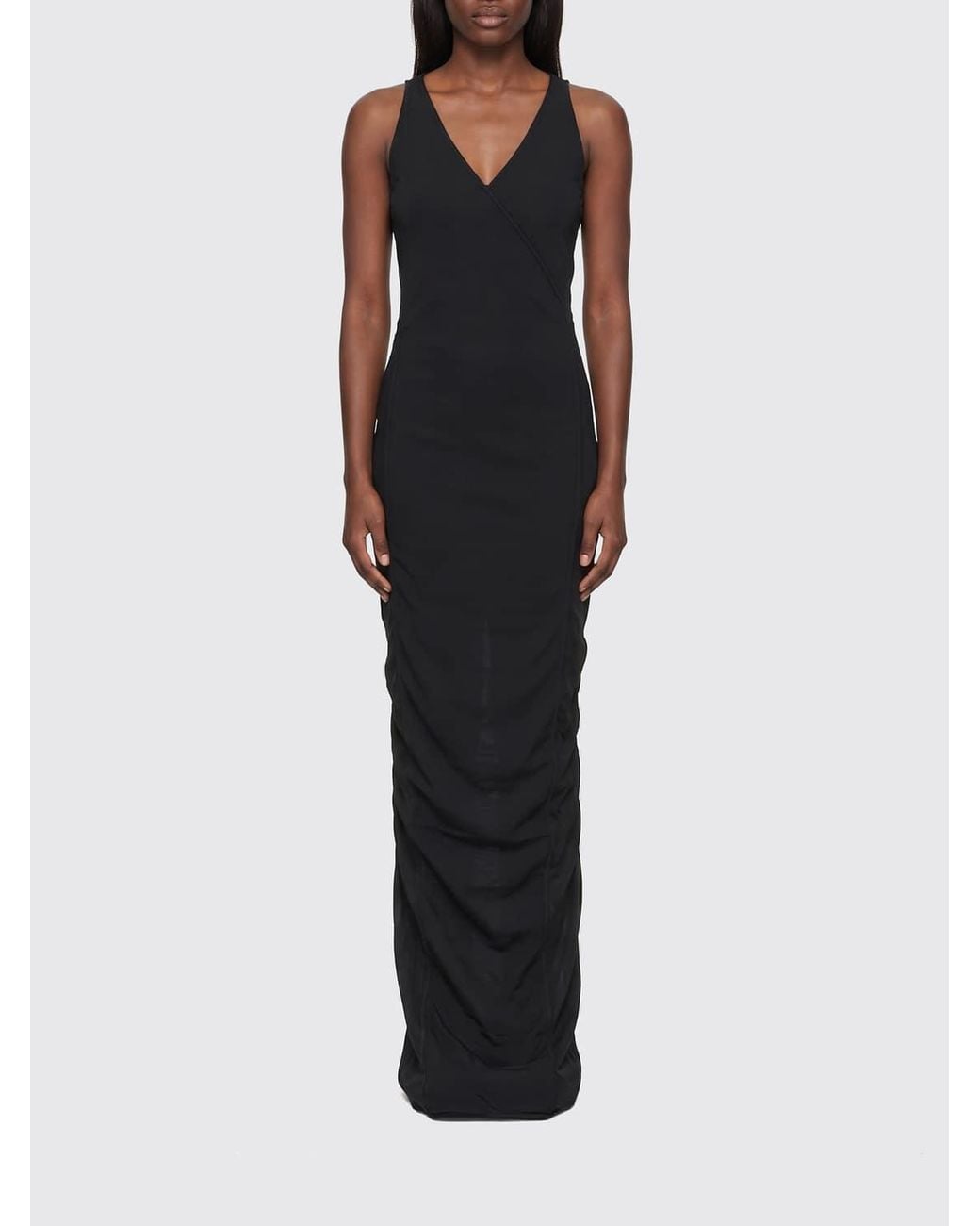 Rick Owens Black Long Off-The-Shoulder Sheath Dress