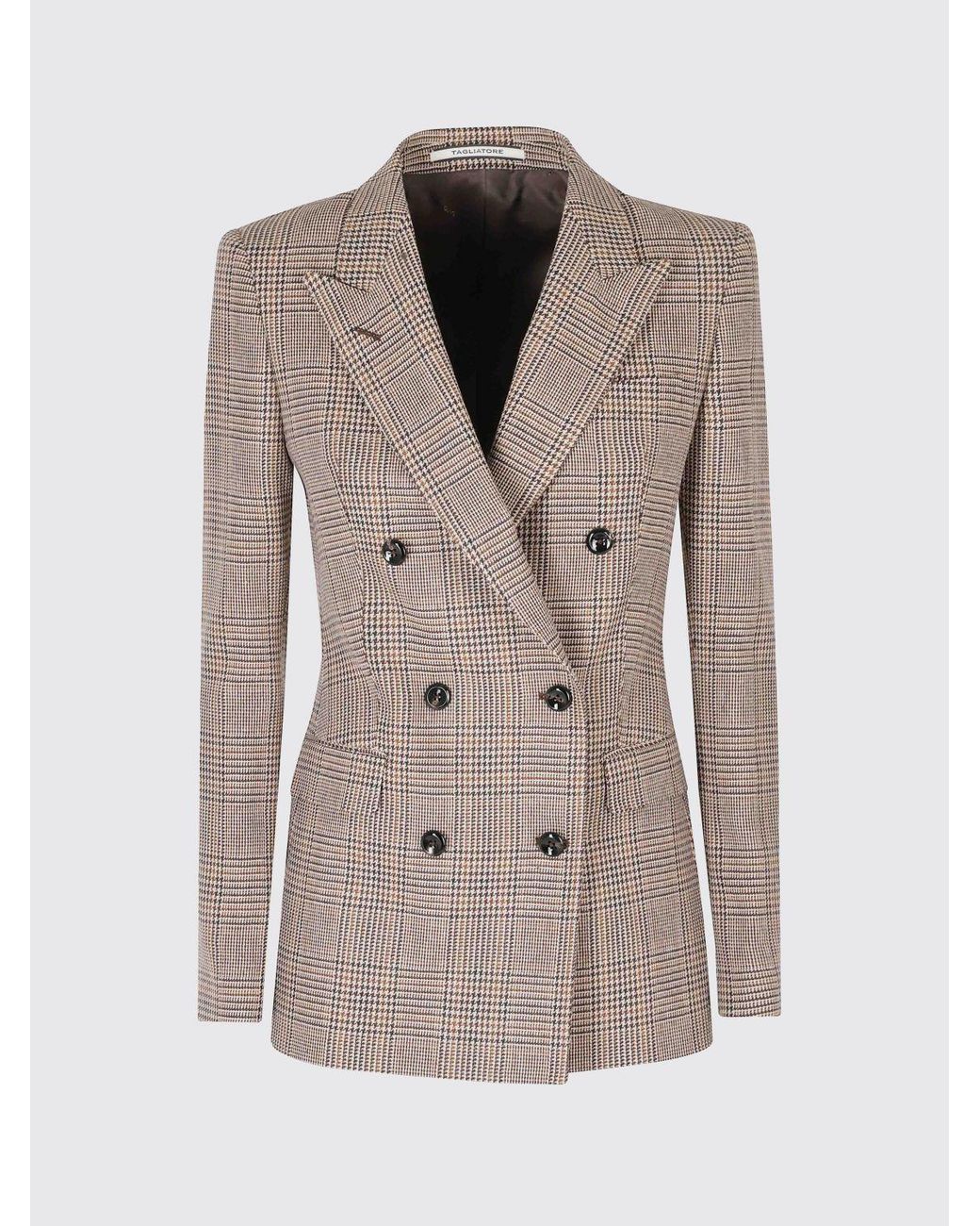 Tagliatore Brown Houndstooth Double-Breasted Polyester Blend Blazer