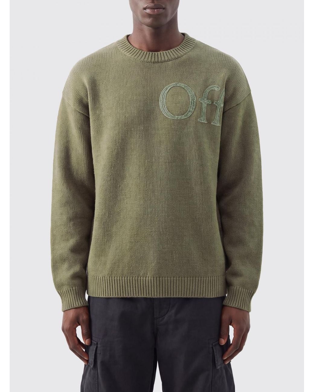 Off-White c/o Virgil Abloh Green Wool Blend Crew Neck Jumper With Jacquard Logo for men