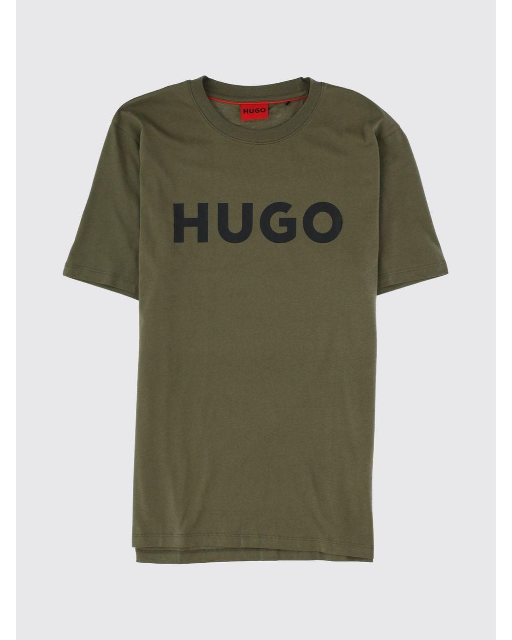 HUGO Green Crewneck Cotton T-Shirt With Contrasting Logo for men