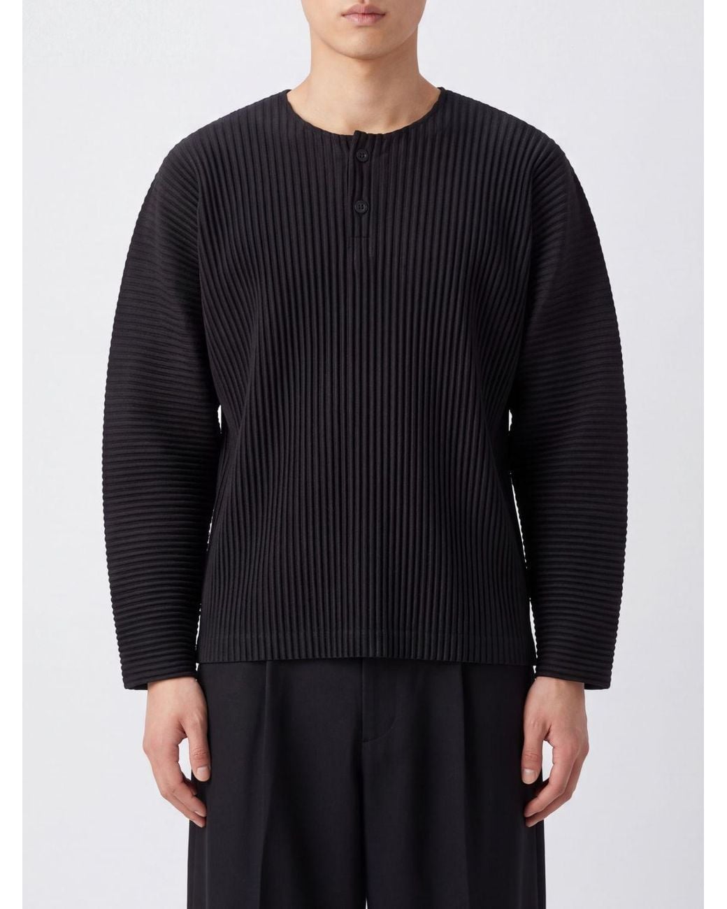 Homme Plissé Issey Miyake Black Homme Plissé Issey Miyake Pleated Crewneck Long-Sleeve Top for men