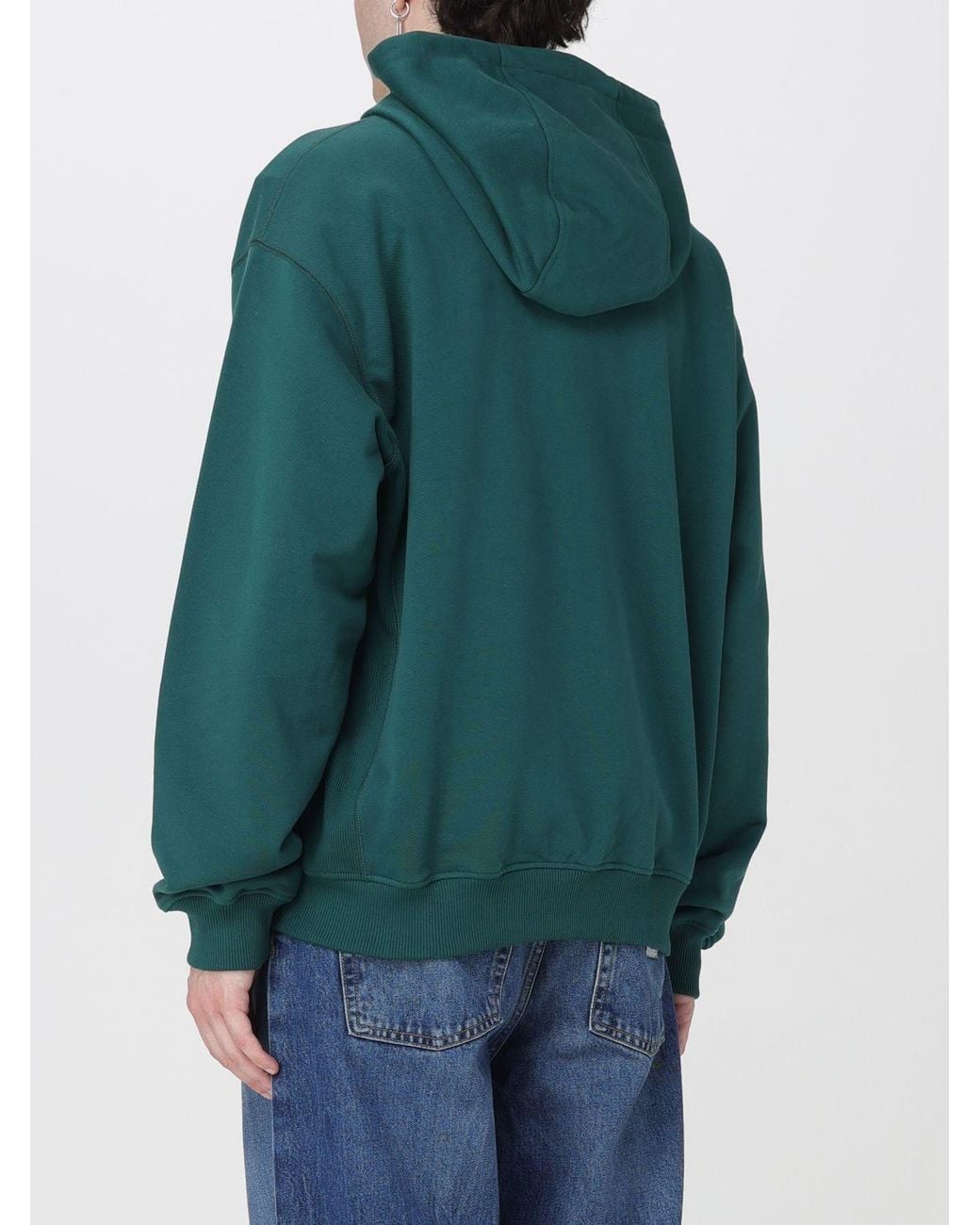 Casablanca Green Relaxed Fit Cotton Hoodie With Zip And Contrast Logo for men
