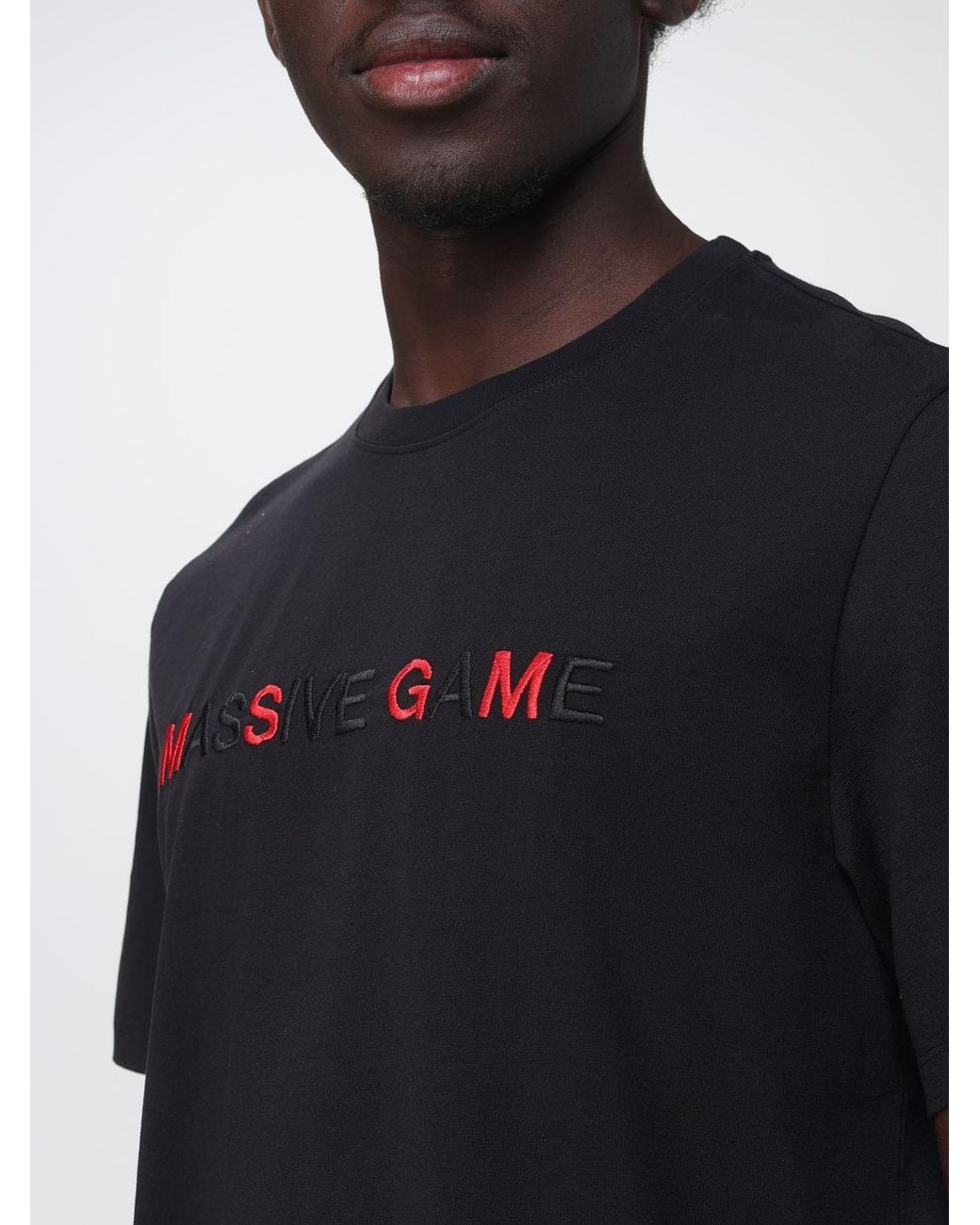 MSGM Blue Embroidered Logo Cotton Crew Neck T-Shirt for men