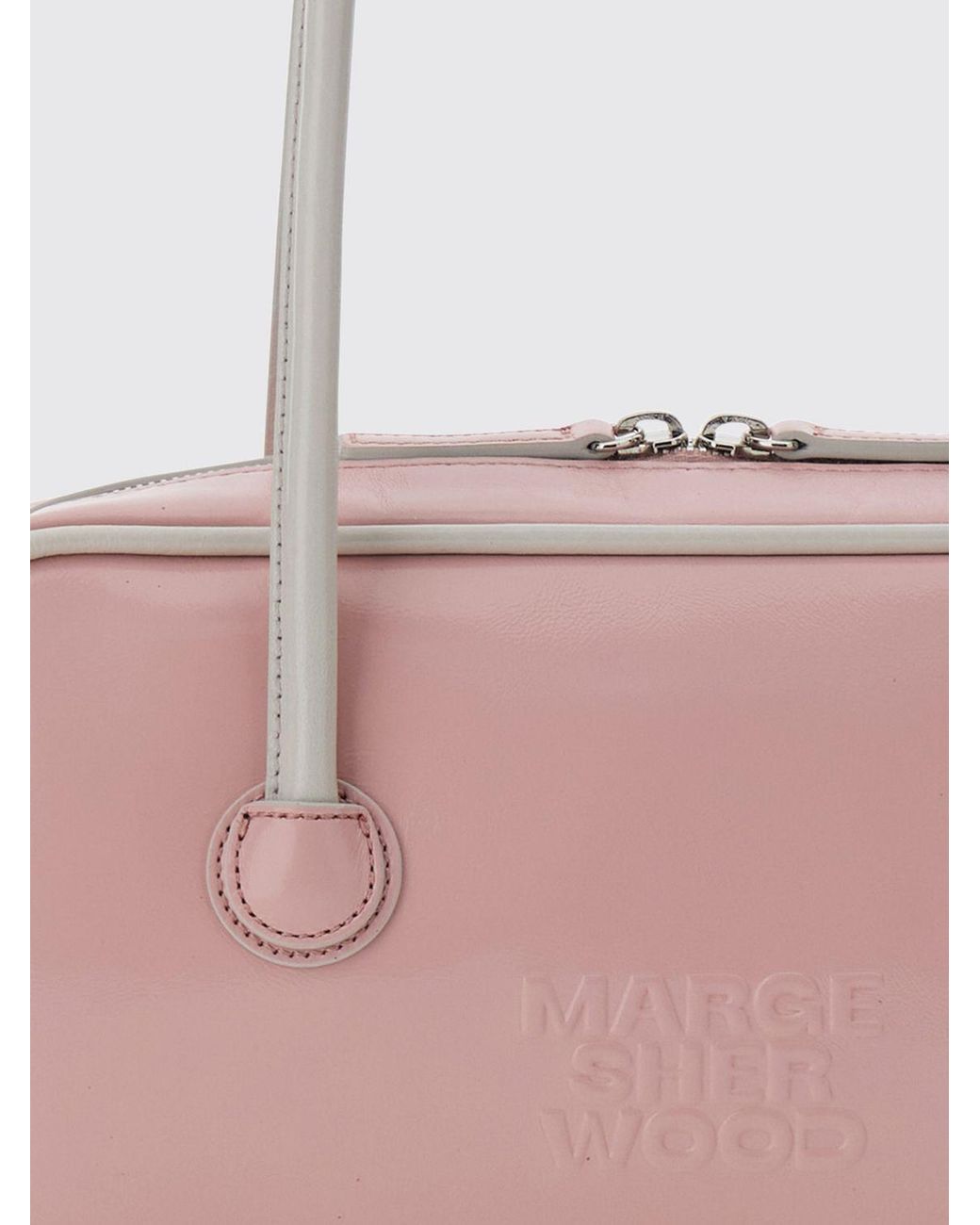 MARGE SHERWOOD Pink Boston Smooth Leather Shoulder Bag With Double Handle