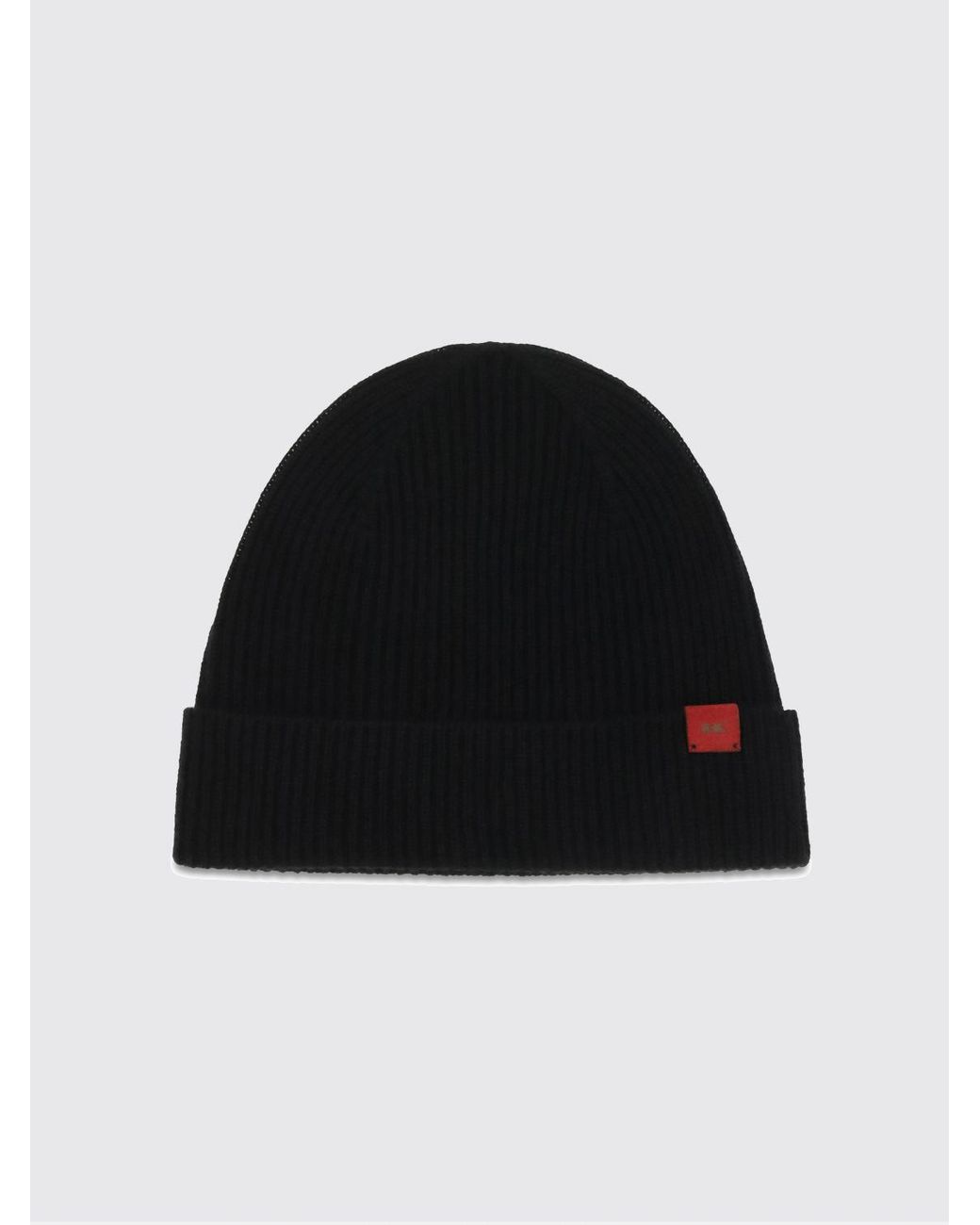 Kiton Black Ribbed Merino Wool Beanie With Applied Logo And Cuff for men