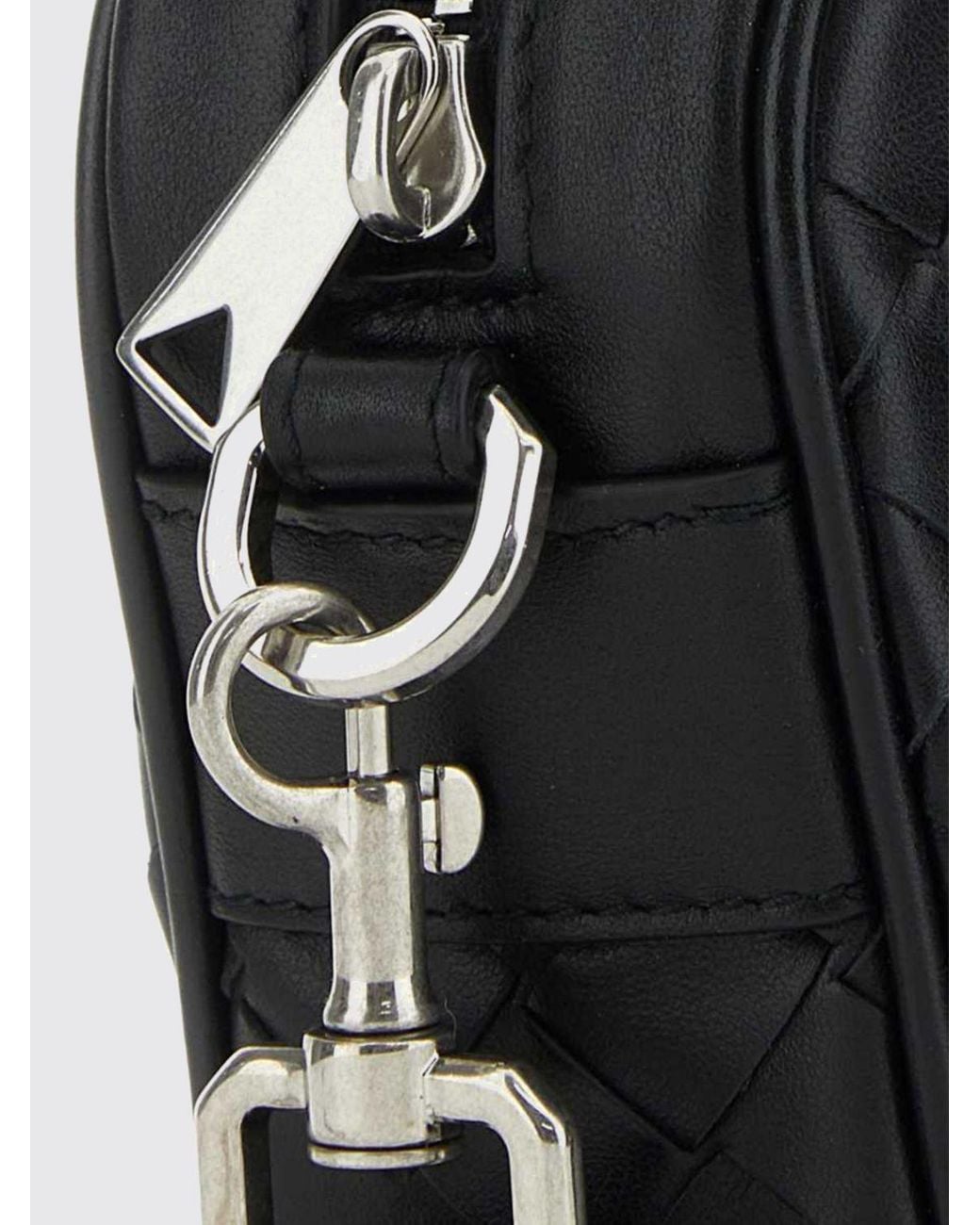 Bottega Veneta Black Woven Calfskin Leather Camera Bag With Zip Closure for men