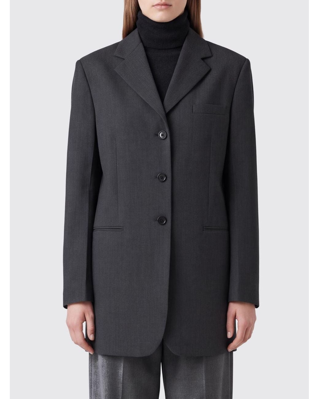 Jil Sander Gray Knee-Length Single-Breasted Virgin Wool Blazer