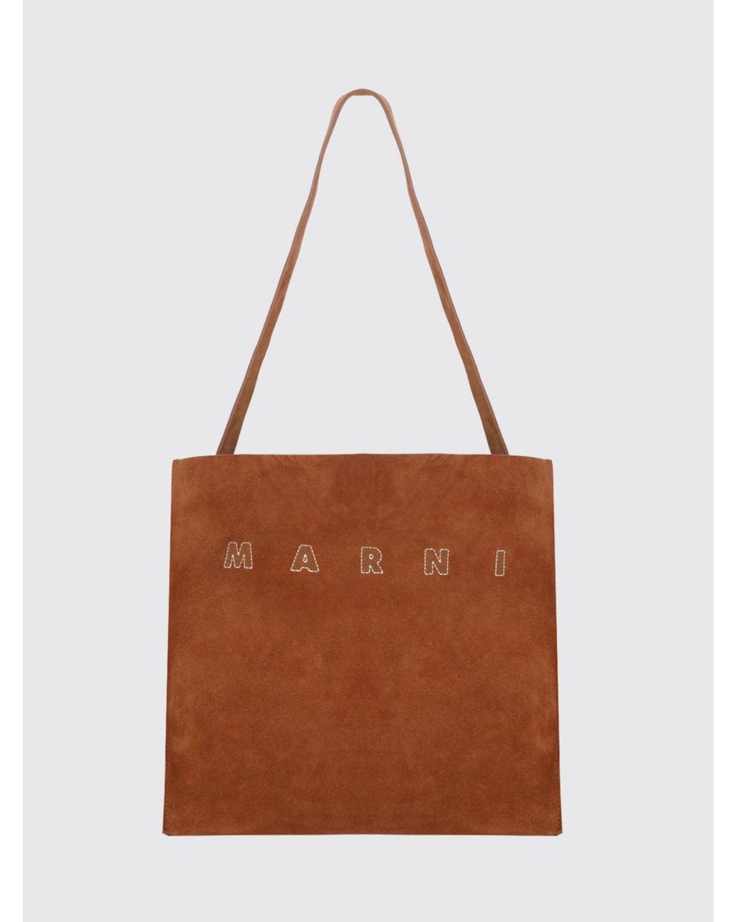 Marni Brown Museo Calfskin And Suede Tote Bag With Top Handle