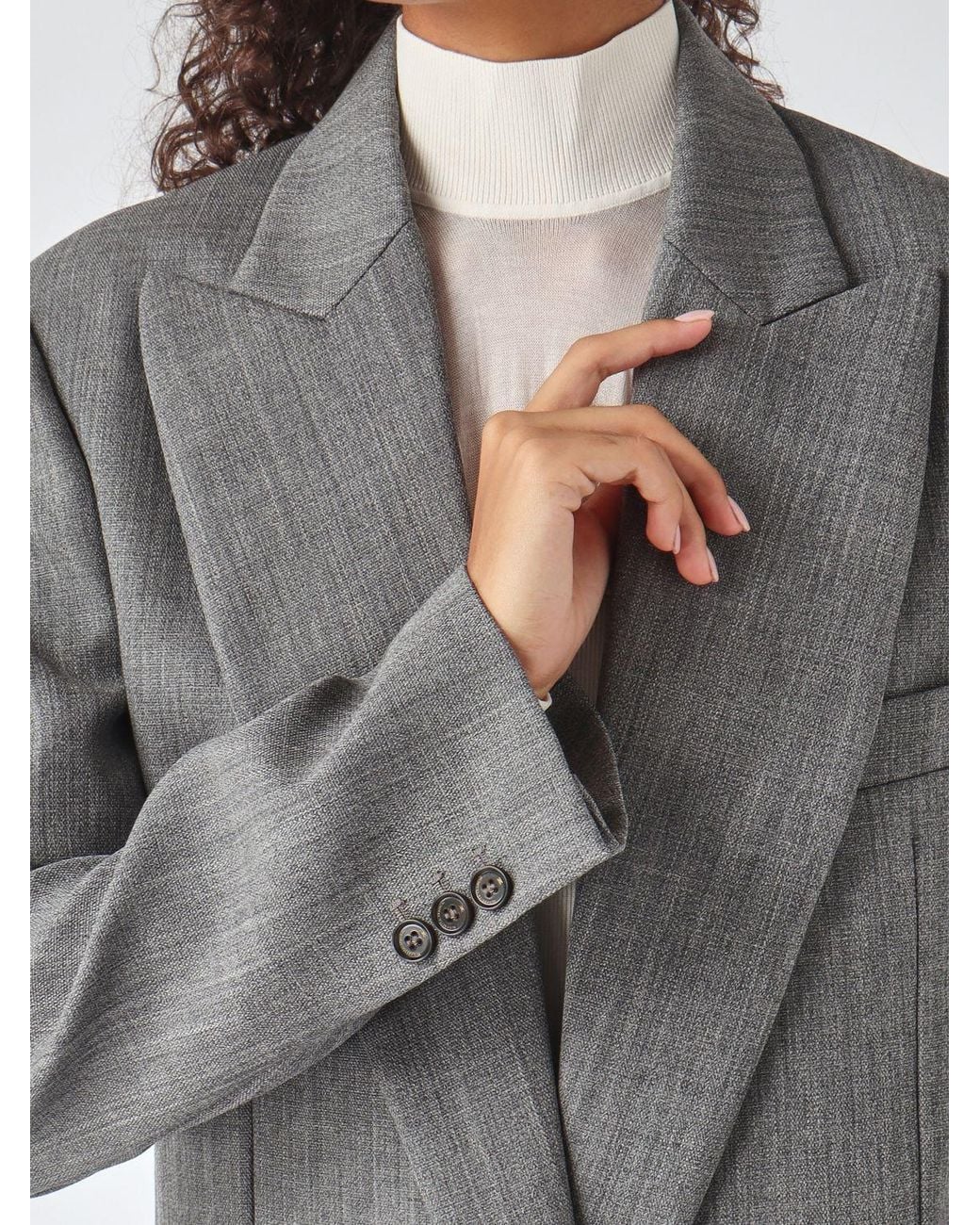 Elisabetta Franchi Gray Single-Breasted Cropped Virgin Wool Blazer With Peak Lapels