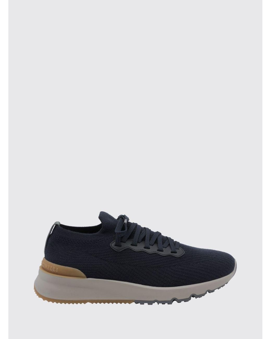 Brunello Cucinelli Blue Low-Top Cotton Knit Trainers With Pull Tab for men