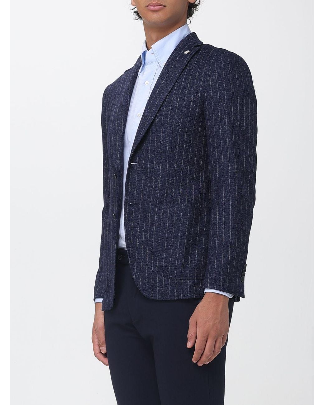 Manuel Ritz Blue Pinstriped Slim Fit Single-Breasted Viscose Blend Blazer for men