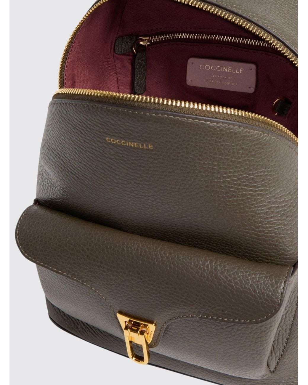 Coccinelle Gray Beat Generation Small Leather Backpack With Front Pocket