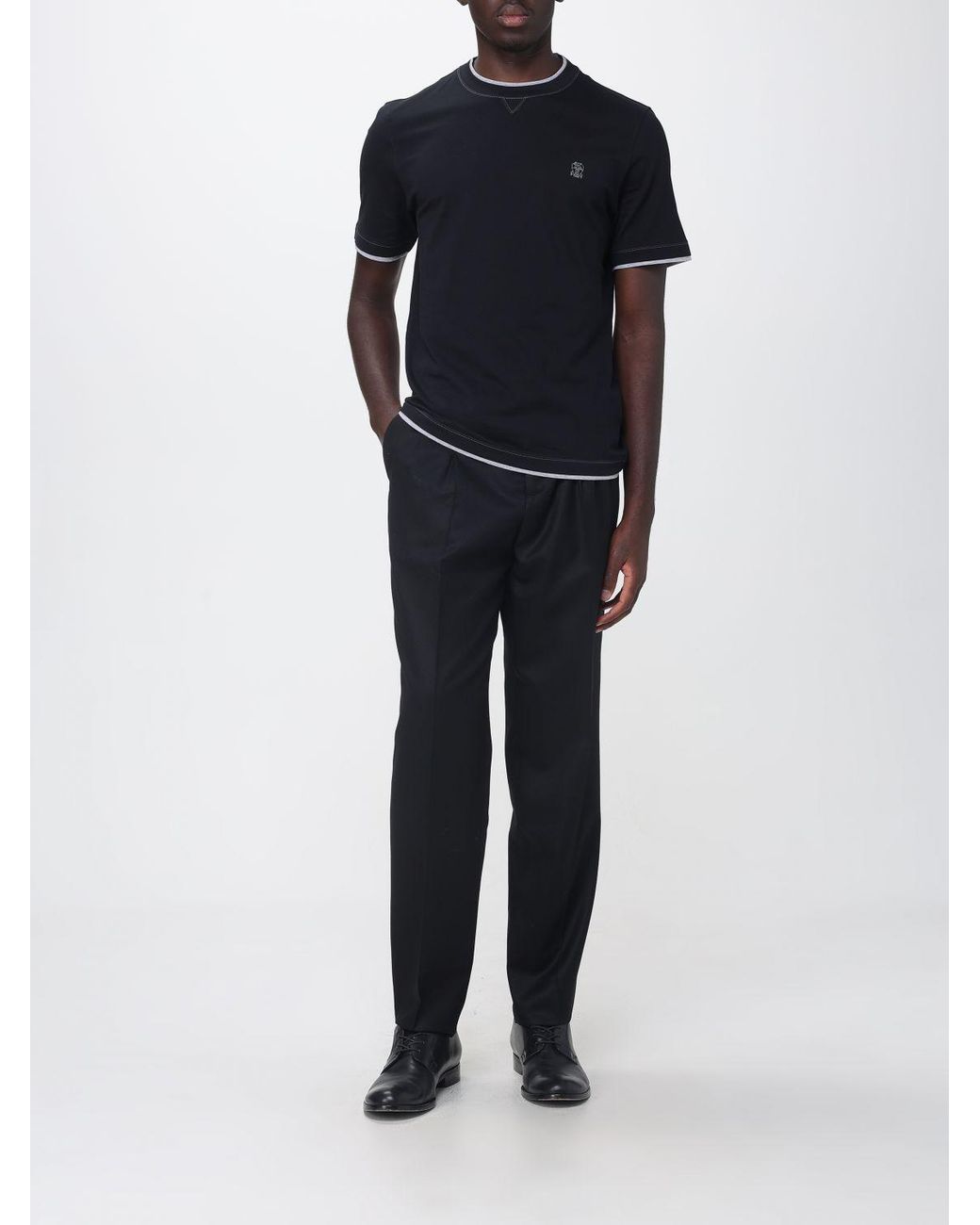 Brunello Cucinelli Black Straight-Leg Wool Trousers With Drawstring Waist for men