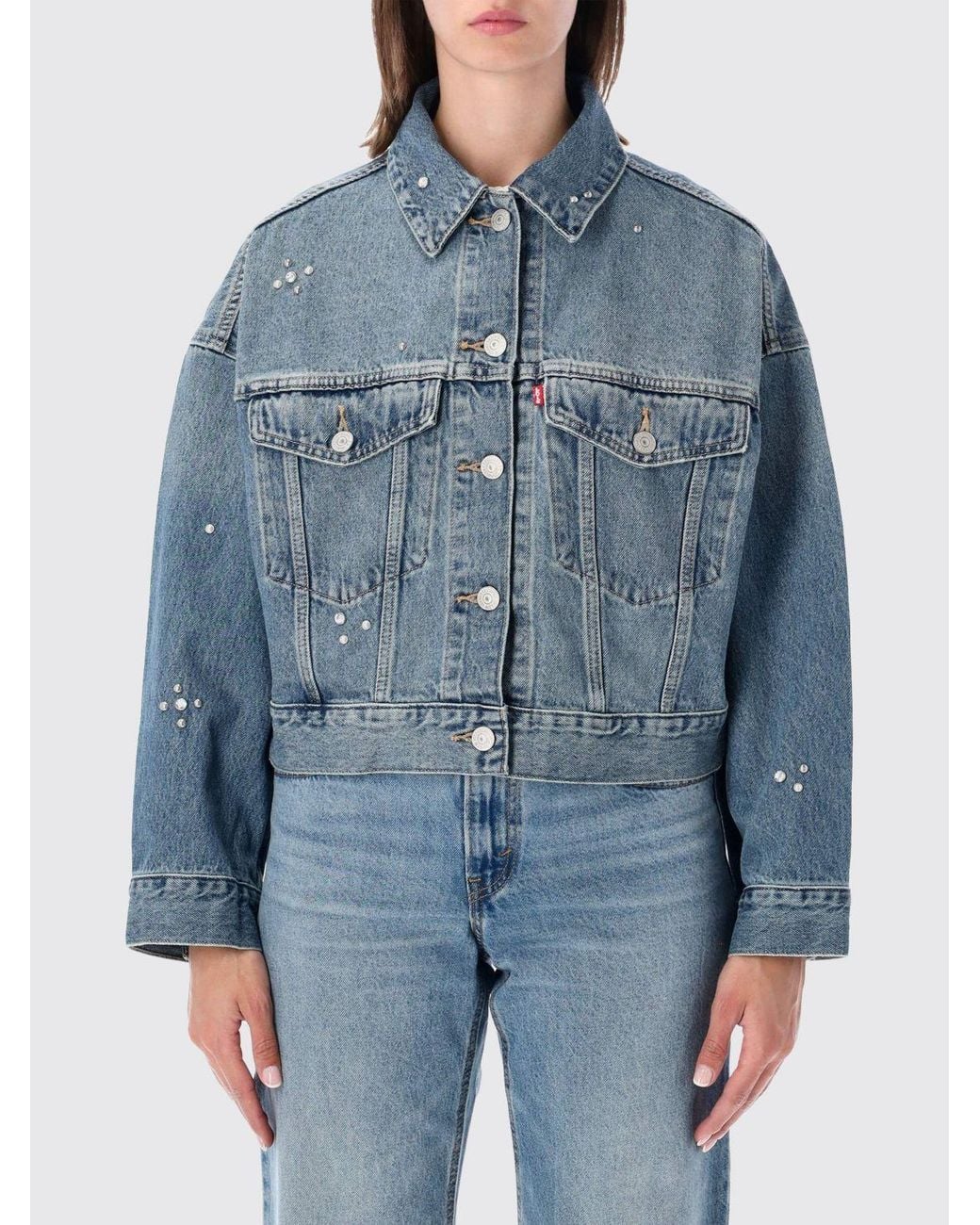 Chaqueta Vaquera Corta Con Adornos De Cristal Y Mangas Abullonadas Levi's de color Blue